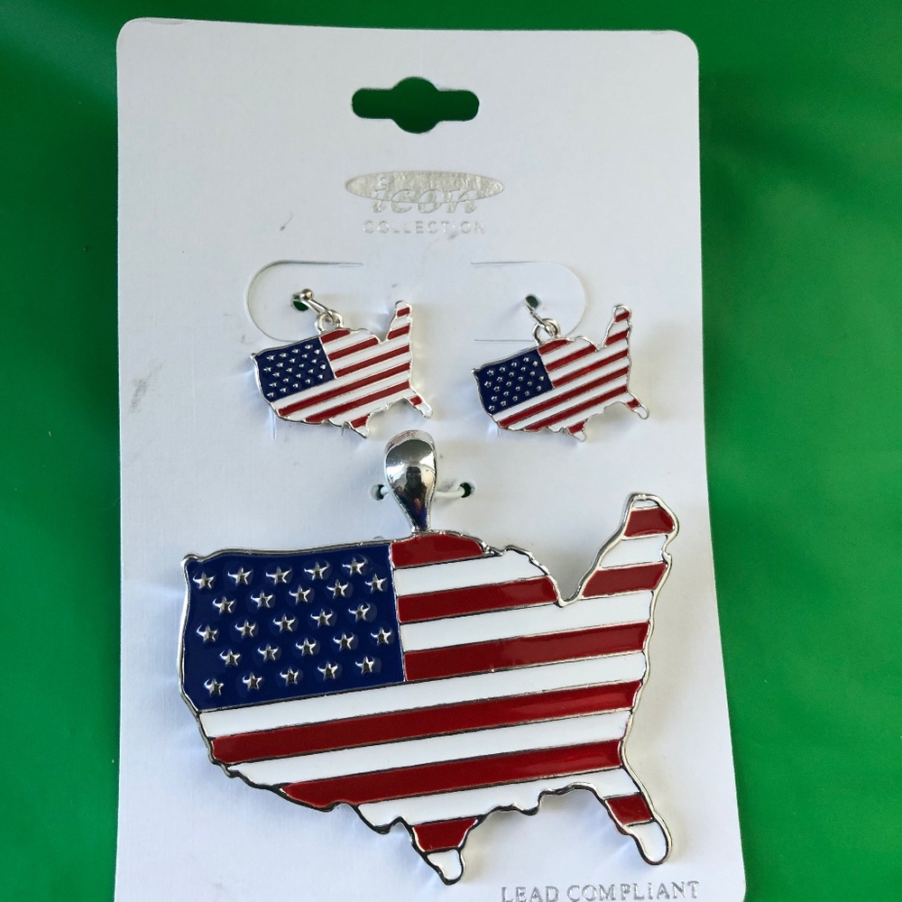USA Flag Pierced Earrings and Charm Set